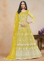 Net Yellow Wedding Wear Embroidery Work Anarkali Suit